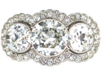 Edwardian Platinum & Diamond Triple Cluster Ring