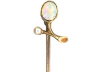 Edwardian 15ct Gold, Opal & Natural Split Pearl Sprig Tie Pin