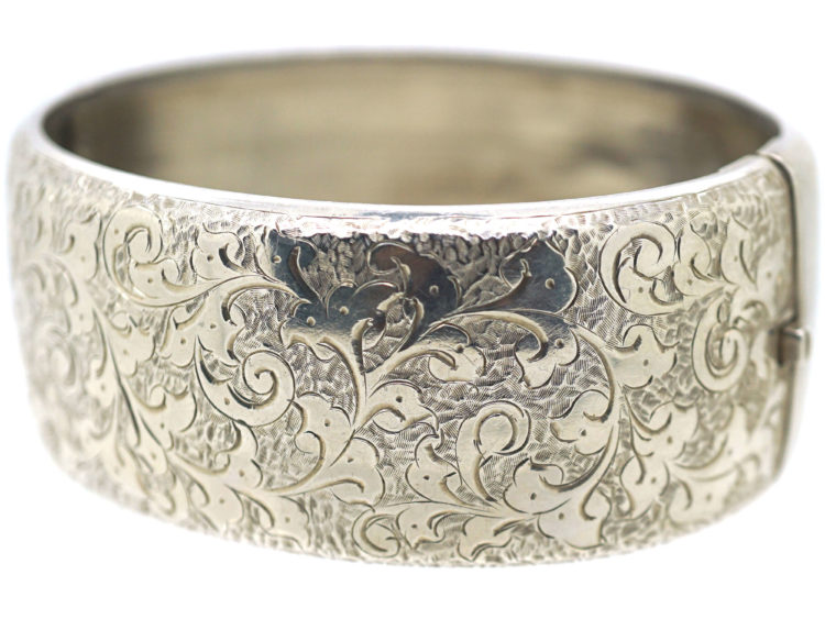 Victorian Wide Silver Engraved Bangle