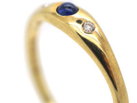 14ct Gold Cabochon Sapphire & Diamond Rub Over Set Ring