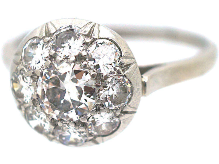 French Art Deco Platinum, Diamond Set Bombé Cluster Ring