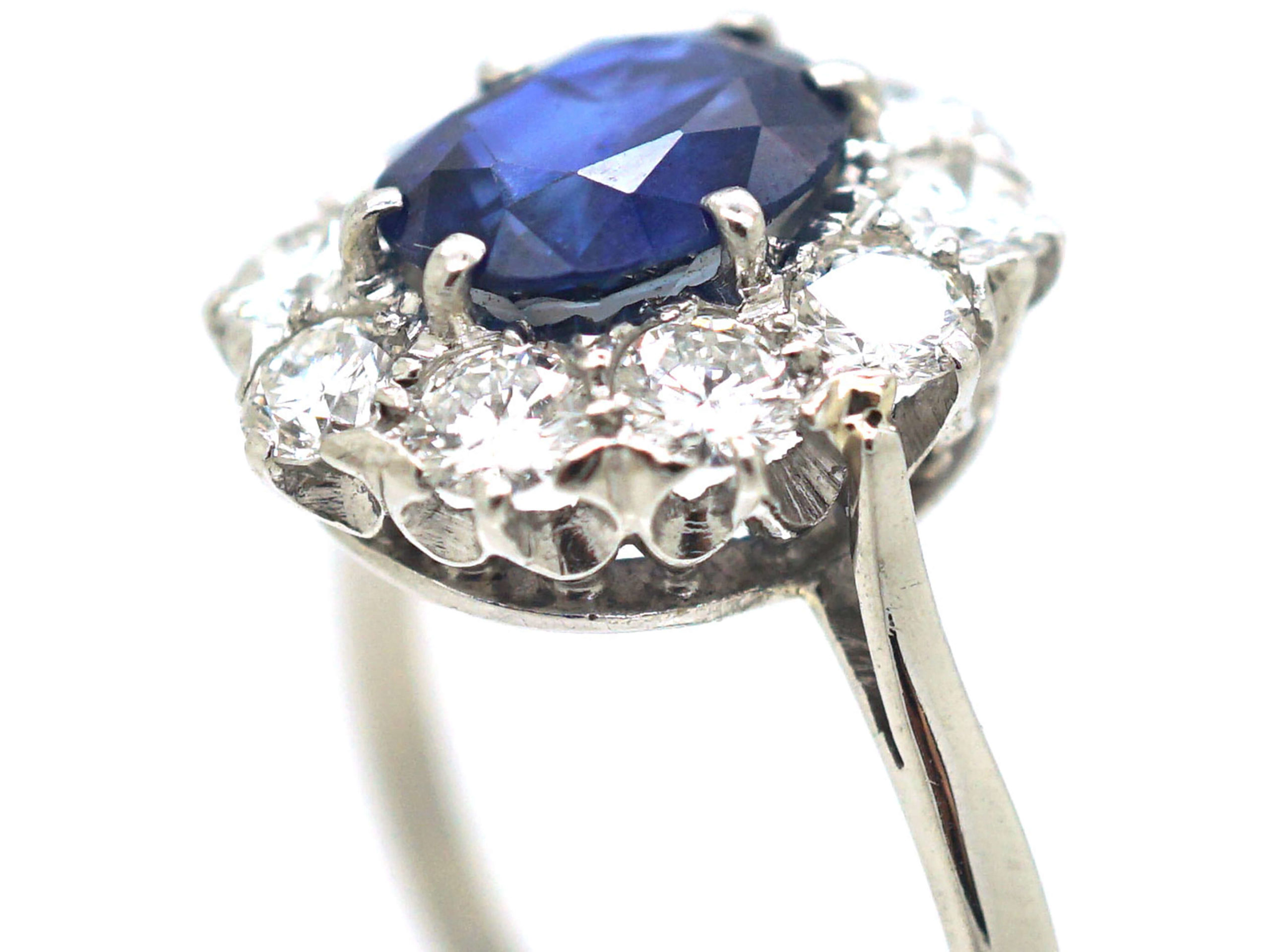 Mid-Century Platinum Sapphire & Diamond Cluster Ring (376/O) | The ...