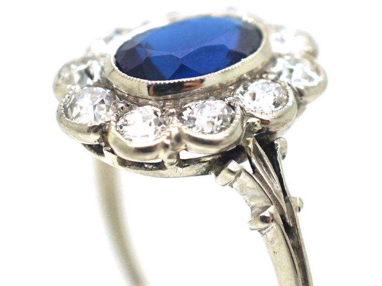 Art Deco Platinum, Sapphire & Diamond Cluster Ring