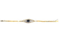 Art Deco 14ct Gold & Platinum, Cabochon Sapphire & Diamond Bracelet