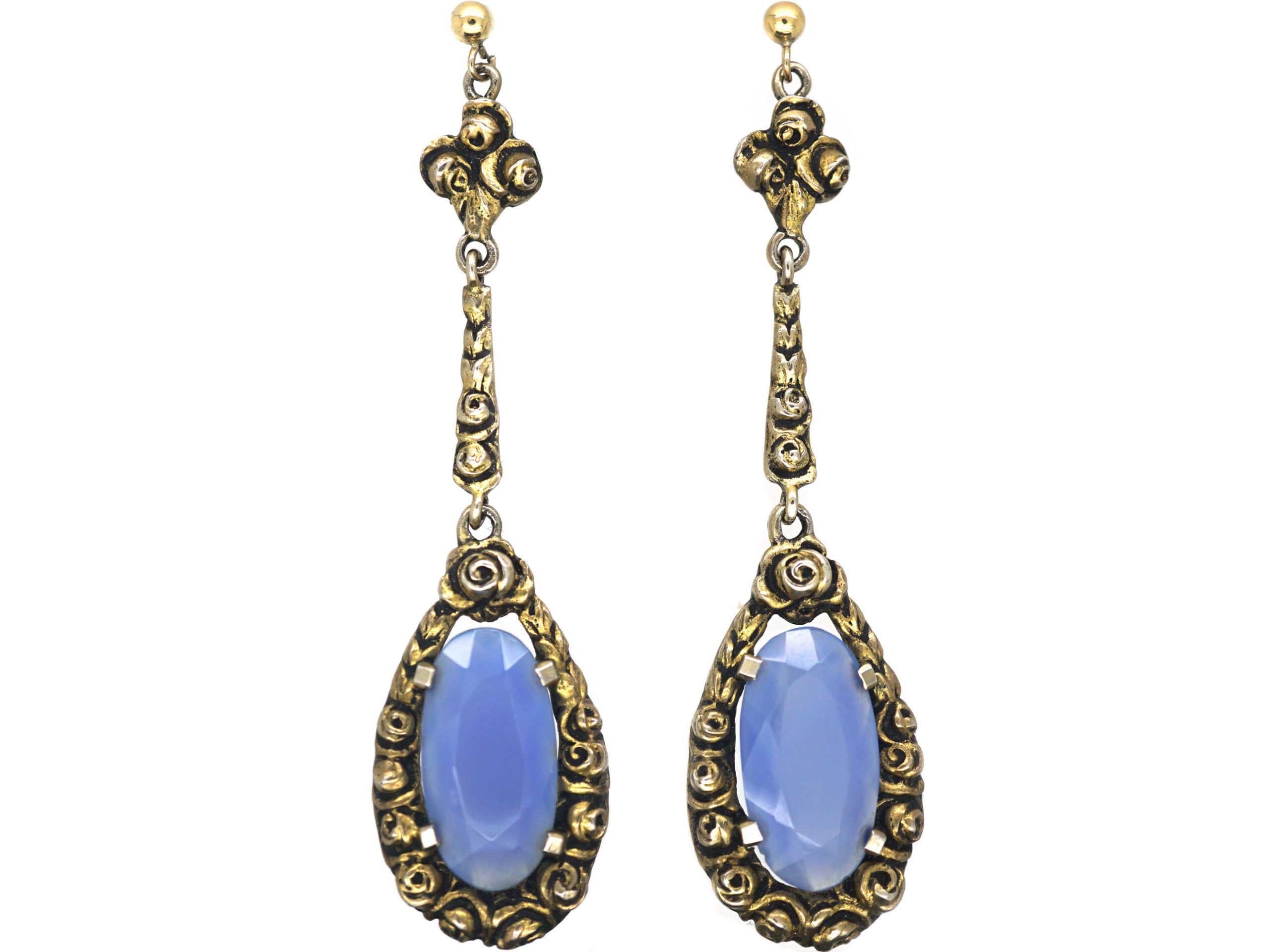 Art Deco Silver & Chalcedony Earrings by Theodor Fahrner (889N) The