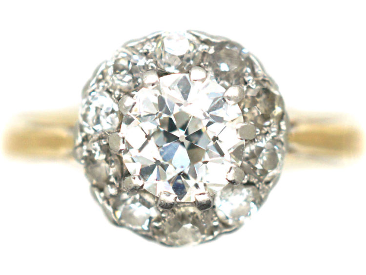 Art Deco 18ct Gold & Platinum, Diamond Daisy Cluster Ring