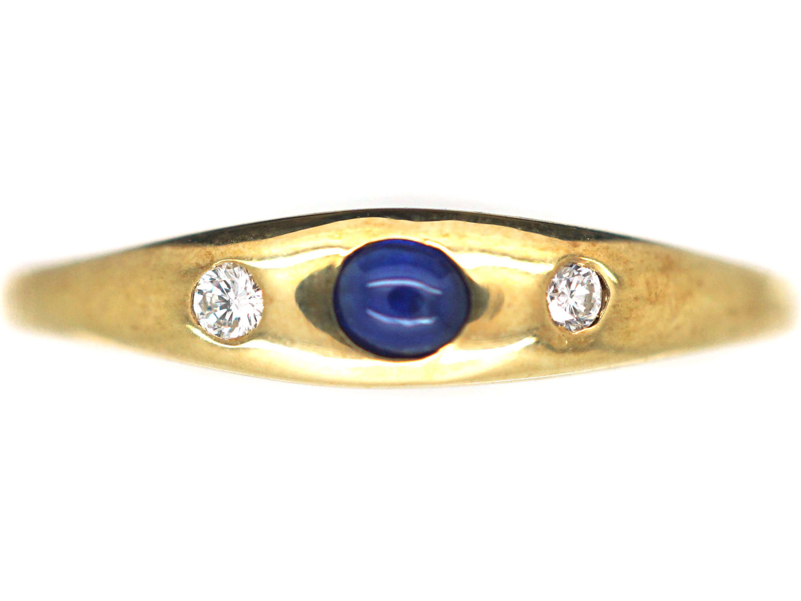 14ct Gold Cabochon Sapphire & Diamond Rub Over Set Ring (117P) | The ...