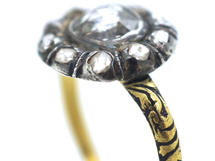 Stuart Rose Diamond Cluster Ring with Black Enamel Detail