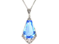 Art Deco Silver & Synthetic Blue Spinel Drop Pendant on a Silver Chain