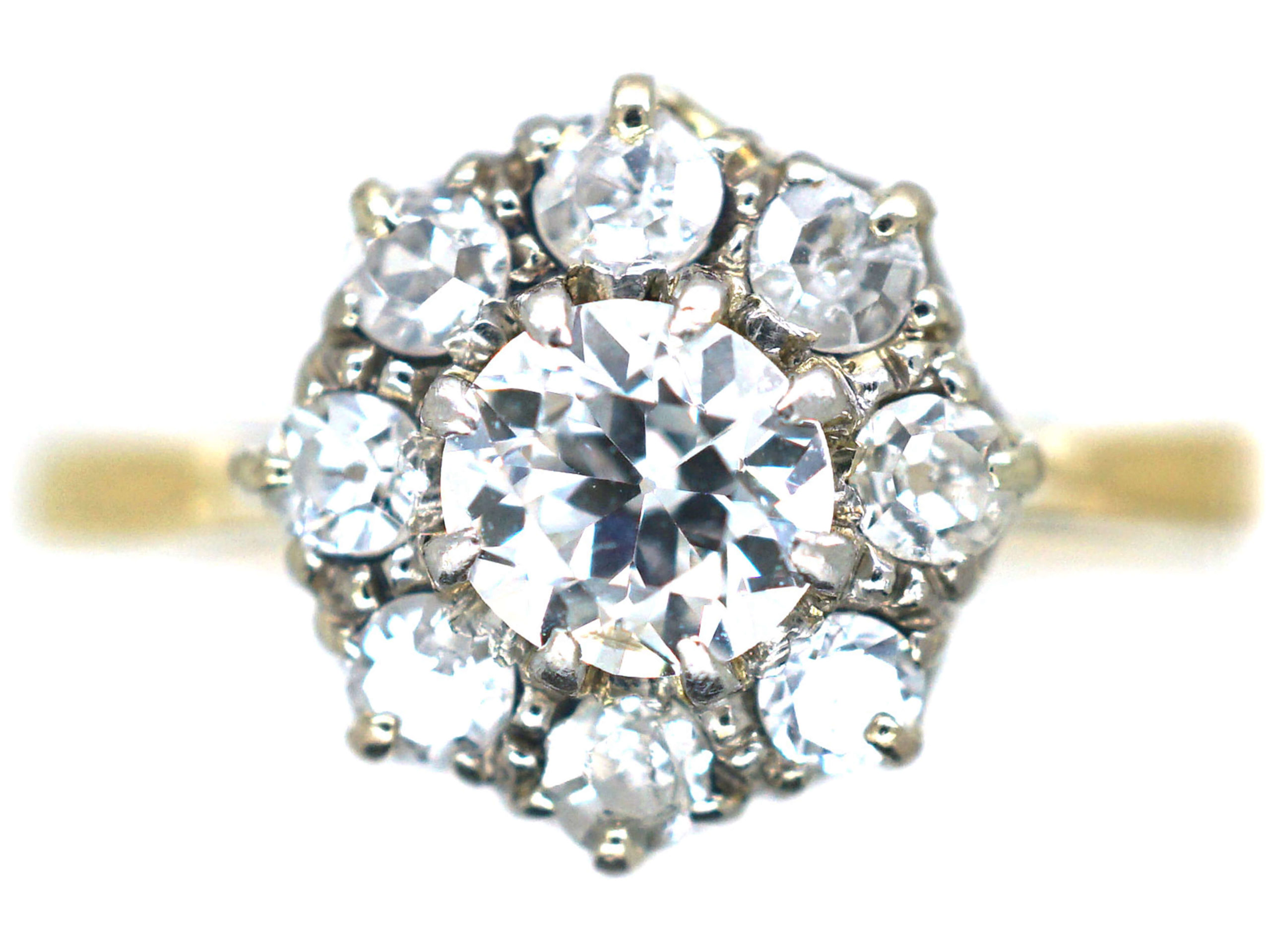 18ct Gold & Platinum, Diamond Daisy Cluster Ring (863N) | The Antique ...