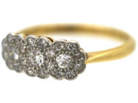Edwardian 18ct Gold & Platinum, Diamond Triple Cluster Ring