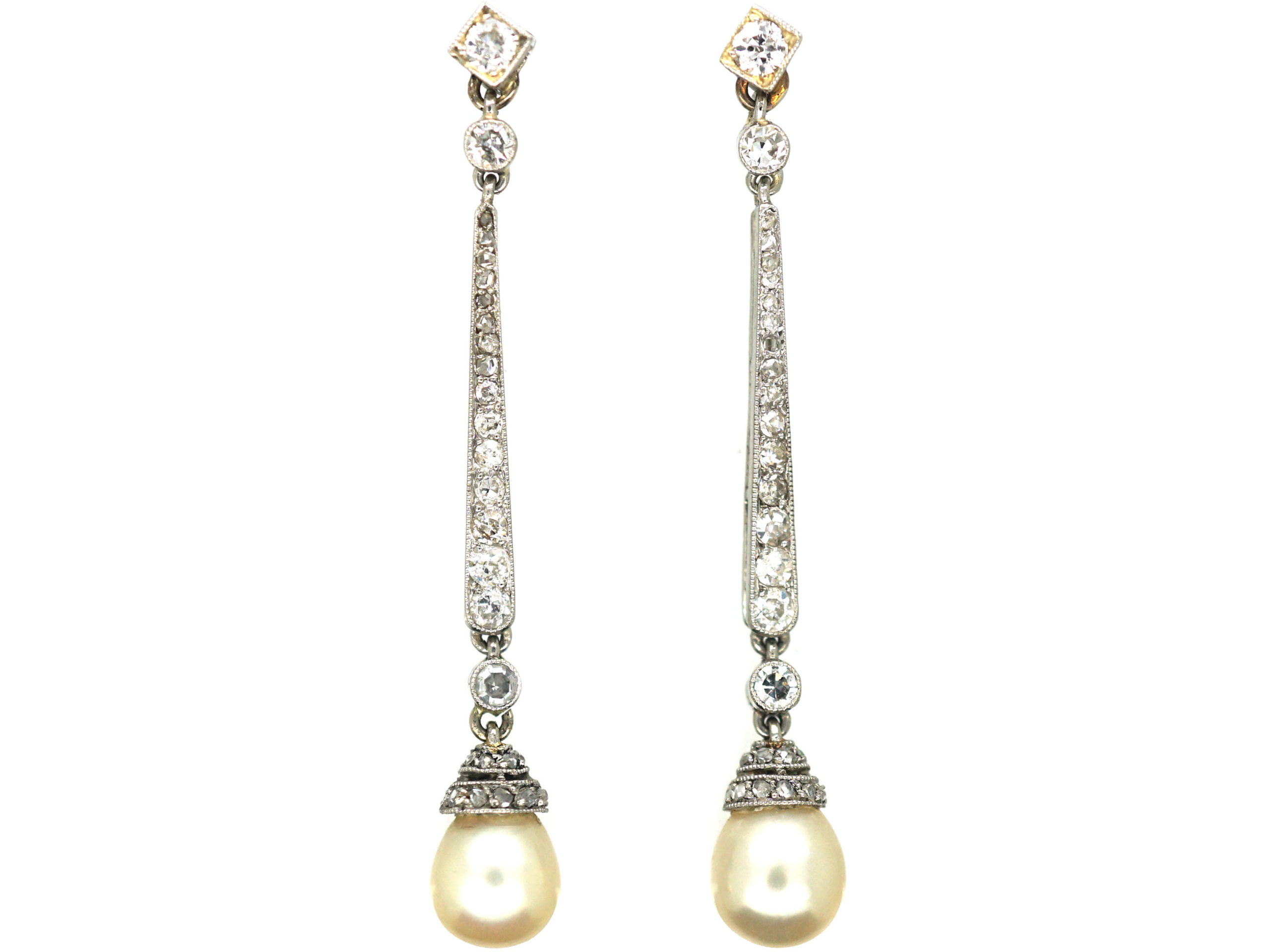 Edwardian Natural Pearl & Diamond Drop Earrings (147P) | The Antique ...