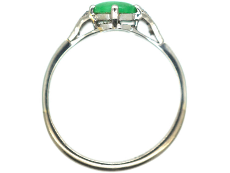 Art Deco 18ct White Gold & Platinum, Jade & Diamond Ring