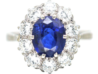 Mid-Century Platinum Sapphire & Diamond Cluster Ring