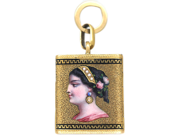 Victorian 18ct Gold Envelope Locket with Enamelled Lady & Eight Locket Compartments Inside