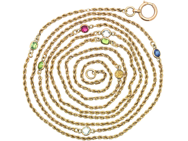 Edwardian 9ct Gold Chain set with a Sapphire & Semi Precious Stones