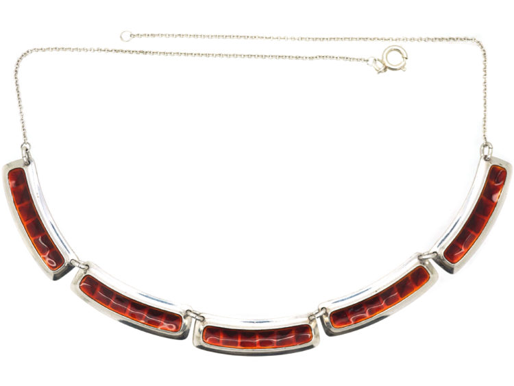 Silver & Red Enamel Necklace by Albert Scharning