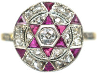 Art Deco 18ct Gold & Platinum, Ruby & Diamond Target Ring