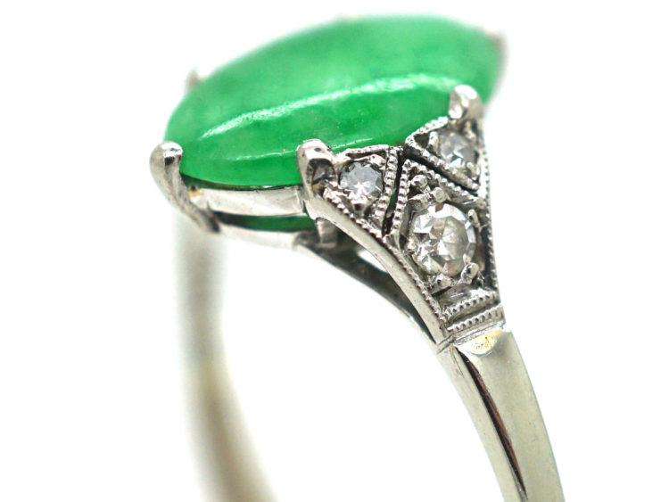 Art Deco 18ct White Gold & Platinum, Jade & Diamond Ring