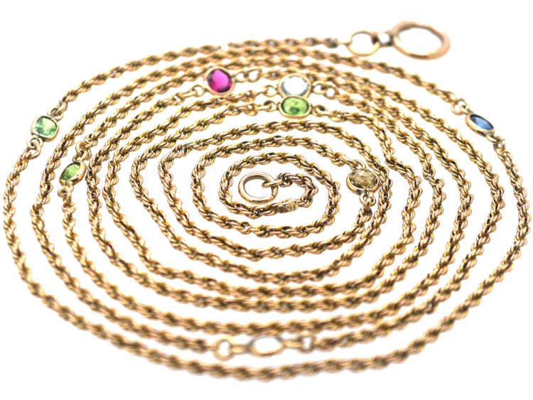 Edwardian 9ct Gold Chain set with a Sapphire & Semi Precious Stones