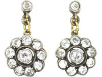 Edwardian Platinum & Diamond Drop Cluster Earrings