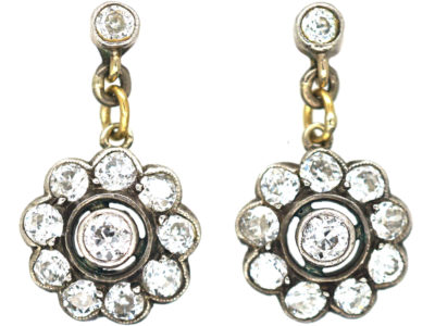 Edwardian Platinum & Diamond Drop Cluster Earrings