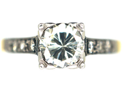 Art Deco Platinum & 18ct Gold Diamond Solitaire with Diamonds shoulders