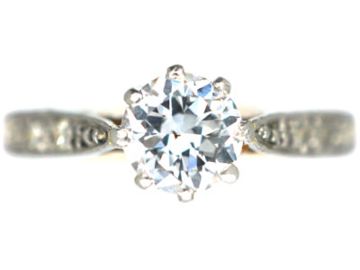 Art Deco 18ct Gold & Platinum, Diamond Solitaire Ring