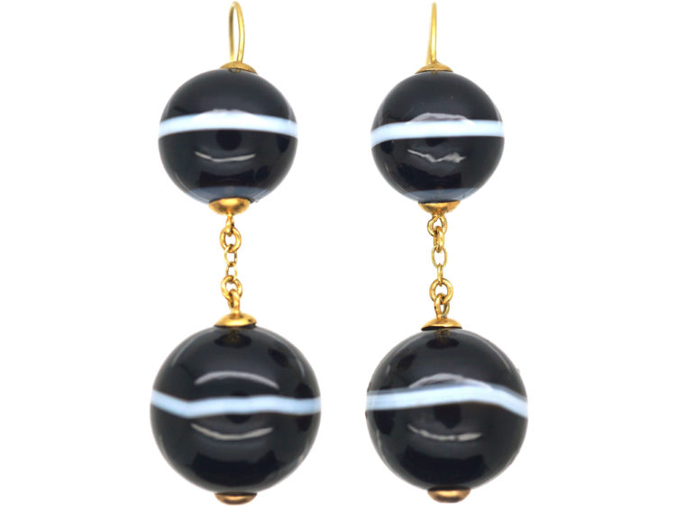 Victorian 15ct Gold & Banded Sardonyx Earrings