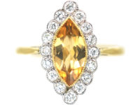 18ct Gold Topaz & Diamond Marquise Shaped Ring
