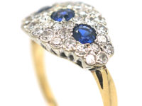 Mid-Century 18ct Gold & Platinum Three Stone Sapphire & Diamond Cluster Ring