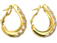Retro 18ct Gold Diamond Set Hoop Earrings