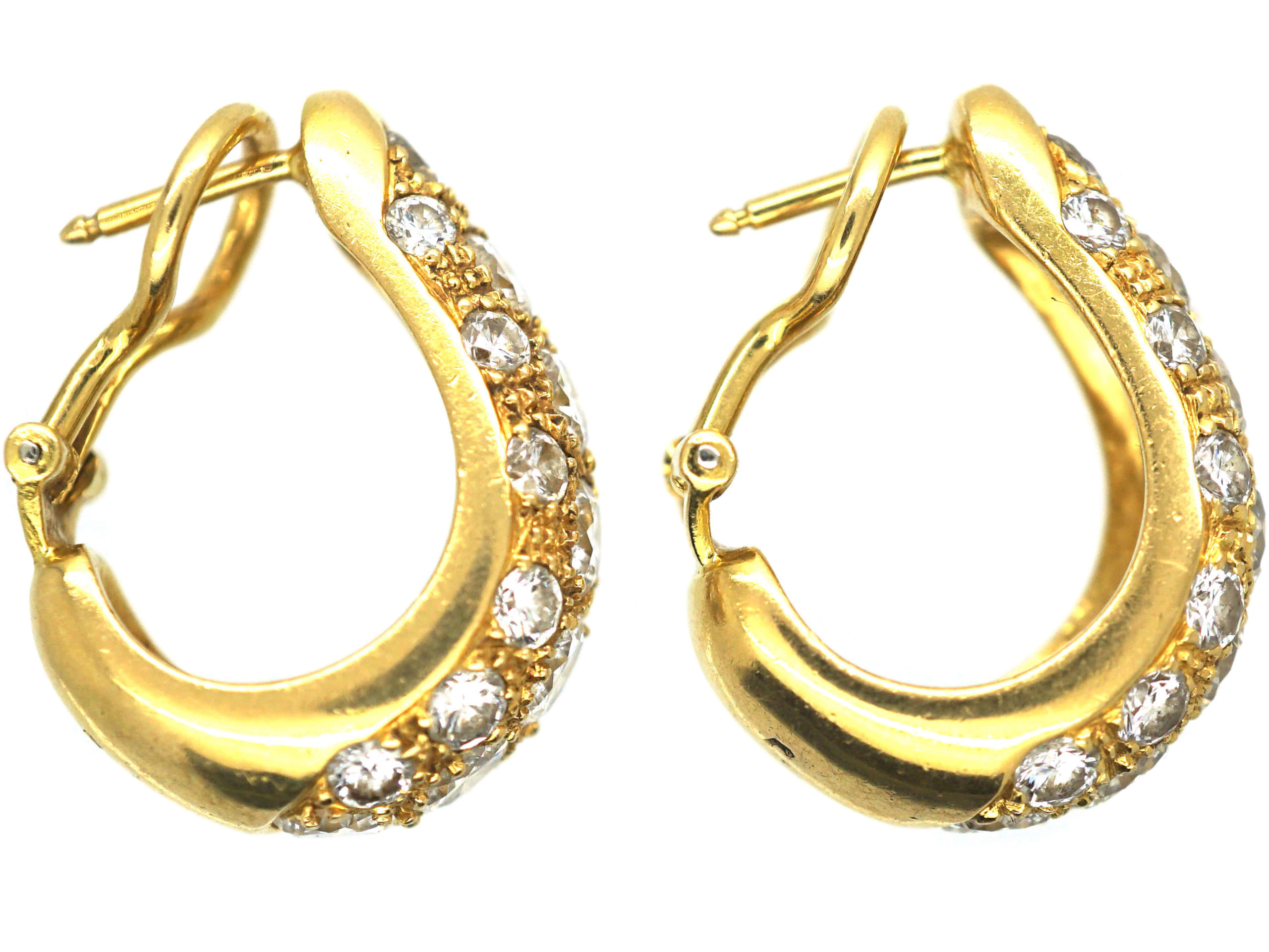 Retro 18ct Gold Diamond Set Hoop Earrings (12P) The Antique Jewellery Company