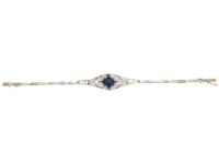 Art Deco 14ct Gold & Platinum, Cabochon Sapphire & Diamond Bracelet