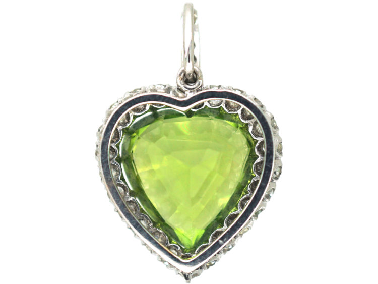 Edwardian Platinum, Peridot & Diamond Heart Pendant
