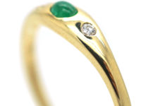 14ct Gold Diamond & Emerald Three Stone Rub Over Set Ring