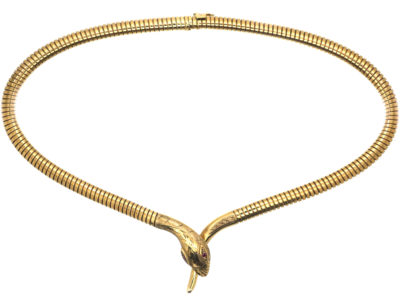 9ct Gold Snake Necklace with Ruby Eyes