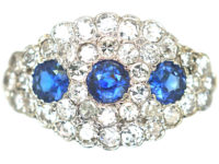 Mid-Century 18ct Gold & Platinum Three Stone Sapphire & Diamond Cluster Ring