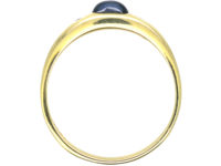 14ct Gold Cabochon Sapphire & Diamond Three Stone Rub Over Ring