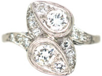 Art Deco Platinum & Iridium, Diamond Two Leaf Crossover Ring