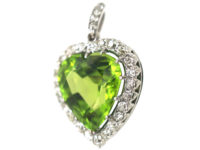Edwardian Platinum, Peridot & Diamond Heart Pendant