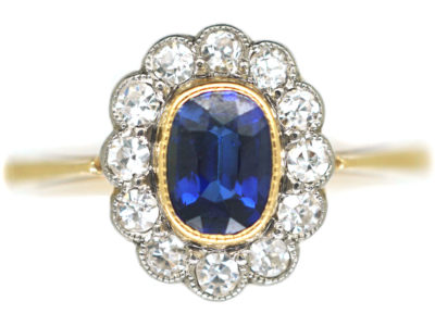 Edwardian 18ct Gold Sapphire & Diamond Cluster Ring