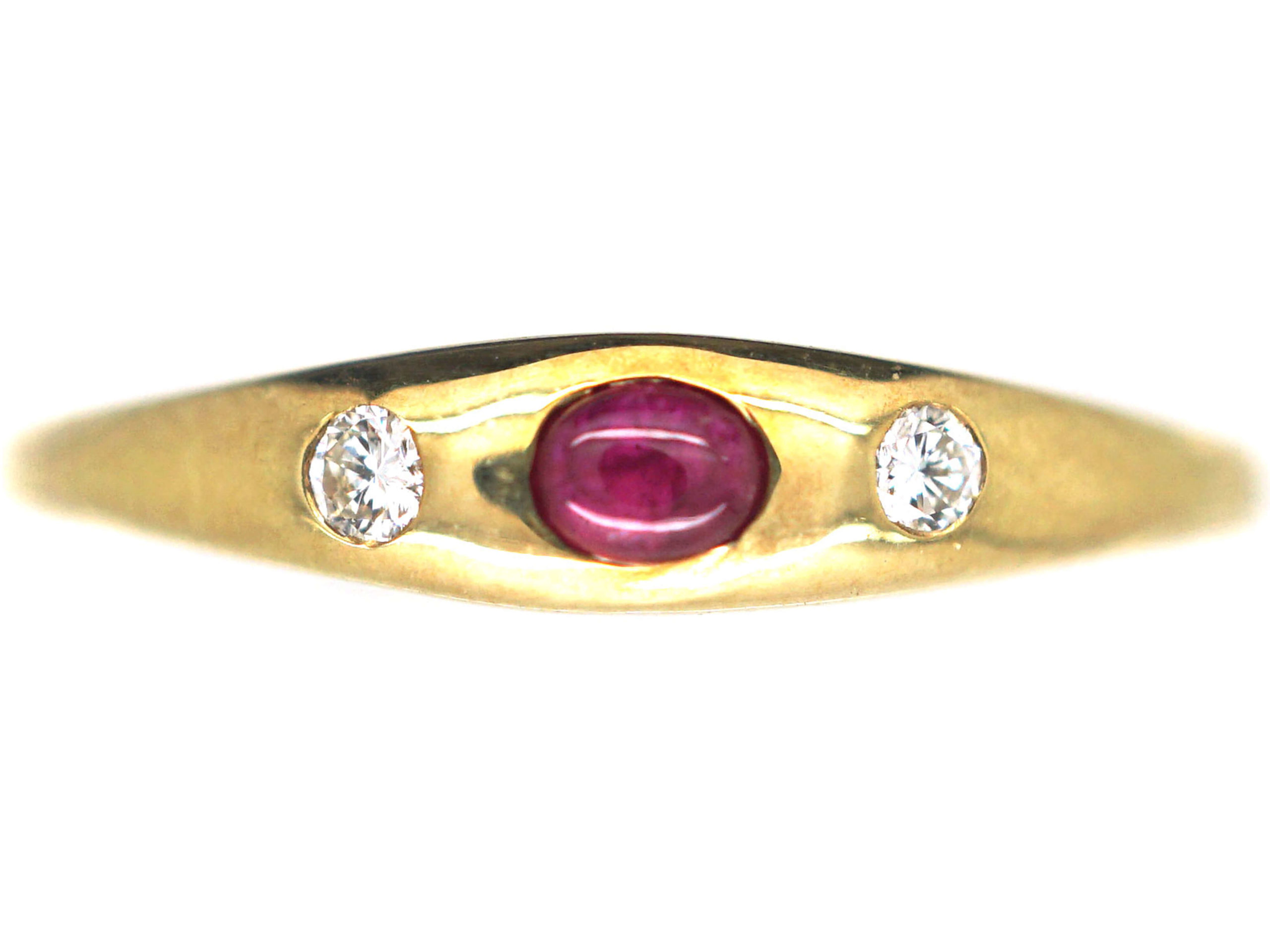 14ct Gold Ruby & Diamond Three Stone Rub Over Set Ring (114P) | The