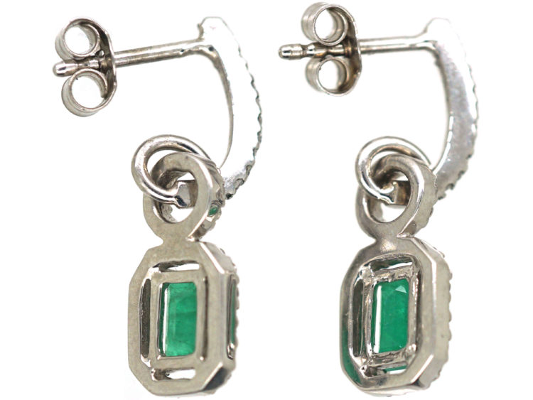 18ct White Gold, Emerald & Diamond Drop Earrings