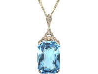 Art Deco Silver & Synthetic Blue Spinel Pendant on a Silver Chain