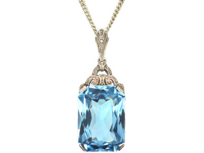 Art Deco Silver & Synthetic Blue Spinel Pendant on a Silver Chain