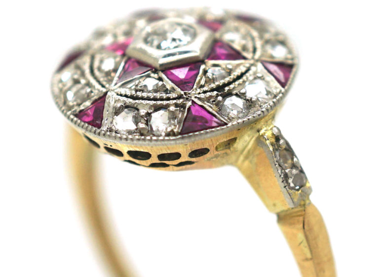 Art Deco 18ct Gold & Platinum, Ruby & Diamond Target Ring