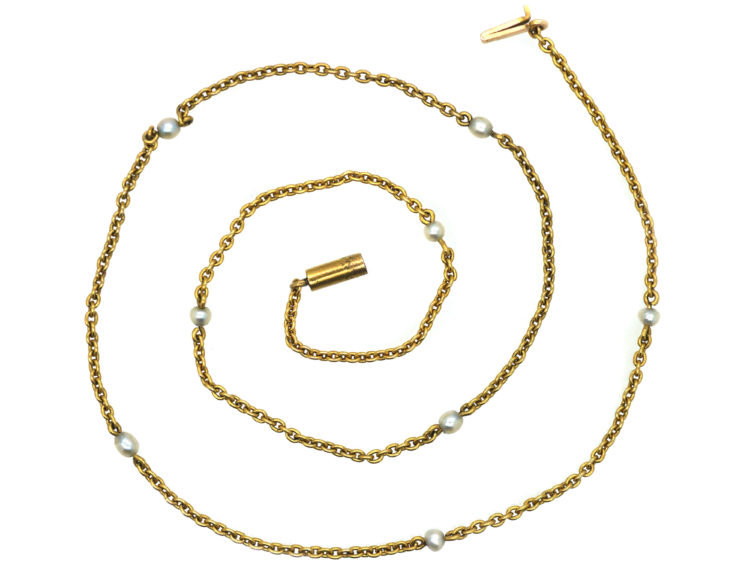 Edwardian 15ct Gold & Natural Pearl Chain