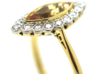 18ct Gold Topaz & Diamond Marquise Shaped Ring