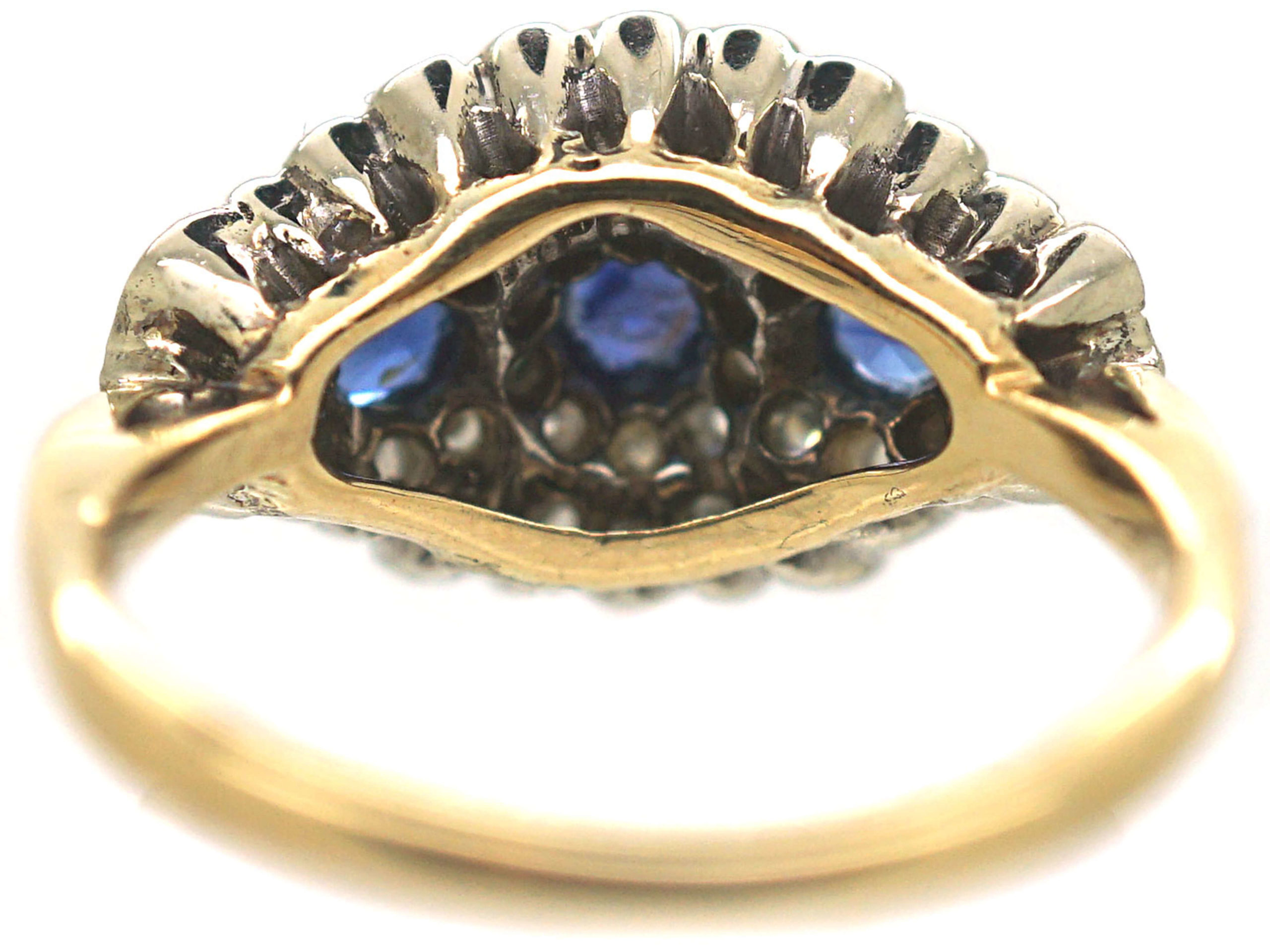 Mid-Century 18ct Gold & Platinum Three Stone Sapphire & Diamond Cluster ...